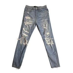 Zara Skinny Slim Fit Jeans Mens 27x25 Light Wash Blue Distressed Denim Stretch